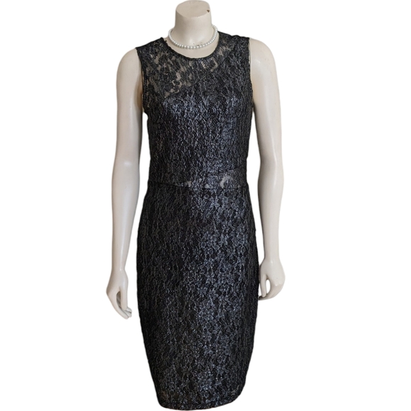 Parker Dresses & Skirts - Parker Gunmetal Gray Metallic Lace Illusion Sheath Dress Size Large